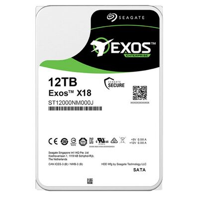 Seagate Exos X18 ST12000NM000J 12TB ổ cứng nội bộ 7200 RPM 256MB Cache SATA 6Gb/s CMR Enterprise HDD cho lưu trữ máy chủ 24/7